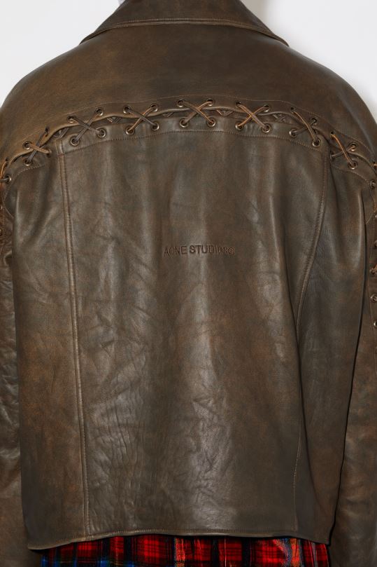 Acne Studios vaatteet ruskea/oranssi 0VF2B919 nauhoitettu nahkatakki