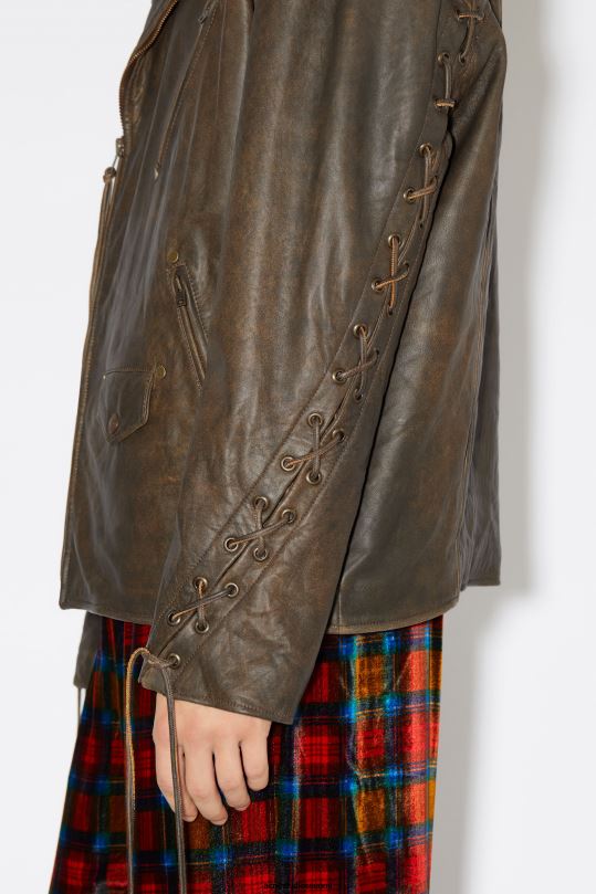 Acne Studios vaatteet ruskea/oranssi 0VF2B919 nauhoitettu nahkatakki