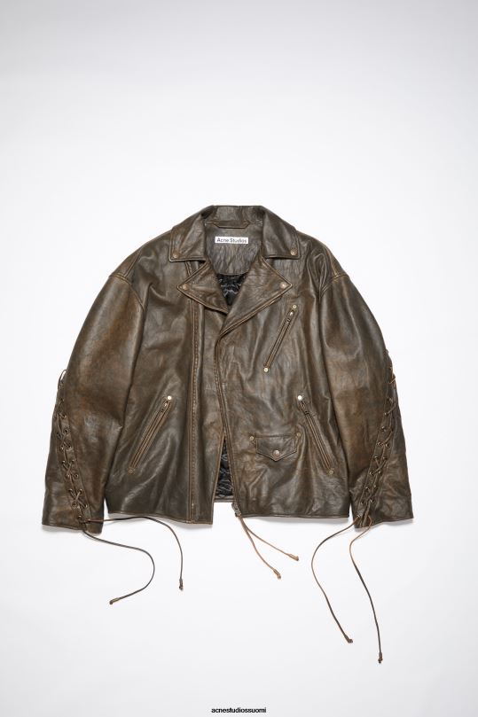Acne Studios vaatteet ruskea/oranssi 0VF2B919 nauhoitettu nahkatakki