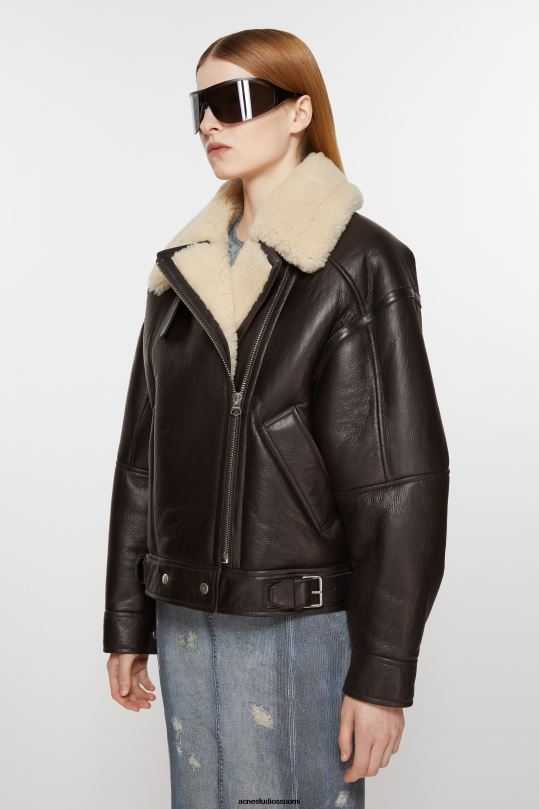 Acne Studios vaatteet tummanruskea/beige 0VF2B20 nahkainen shearling takki