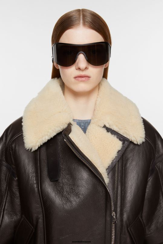 Acne Studios vaatteet tummanruskea/beige 0VF2B20 nahkainen shearling takki