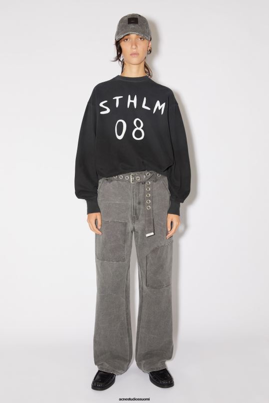 Acne Studios vaatteet hiilen harmaa 0VF2B160 Patch print -pusero - rento istuvuus unisex