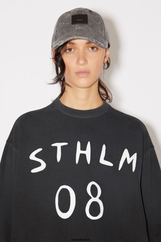 Acne Studios vaatteet hiilen harmaa 0VF2B160 Patch print -pusero - rento istuvuus unisex
