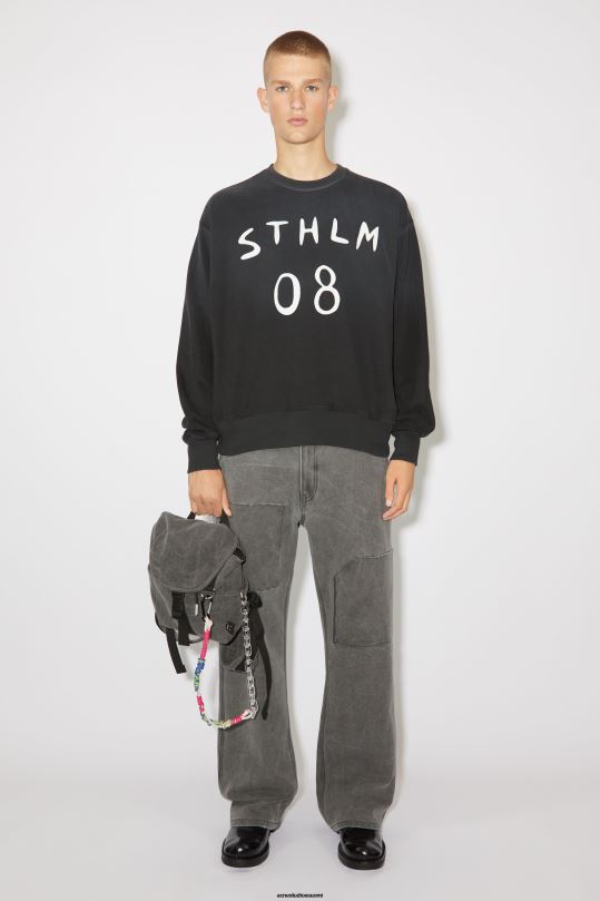 Acne Studios vaatteet hiilen harmaa 0VF2B981 Patch print -pusero - rento istuvuus unisex