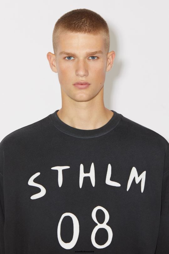 Acne Studios vaatteet hiilen harmaa 0VF2B981 Patch print -pusero - rento istuvuus unisex