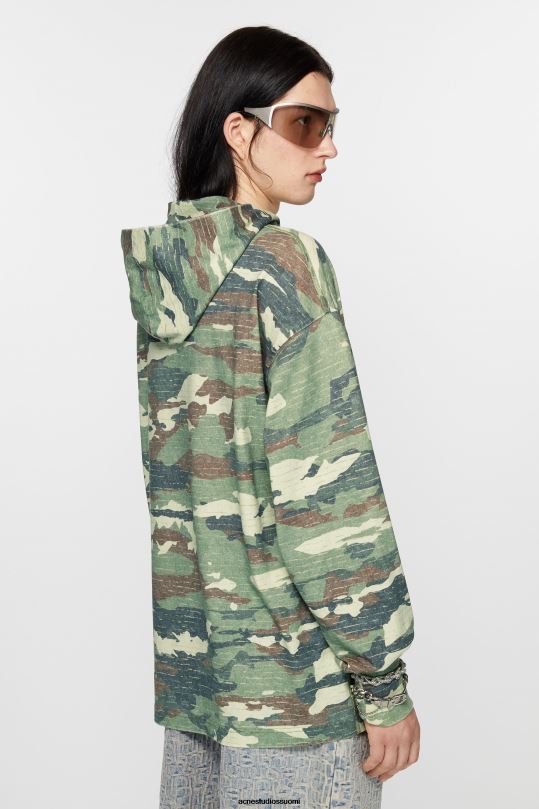 Acne Studios vaatteet khakin vihreä 0VF2B964 printtilogollinen huppari